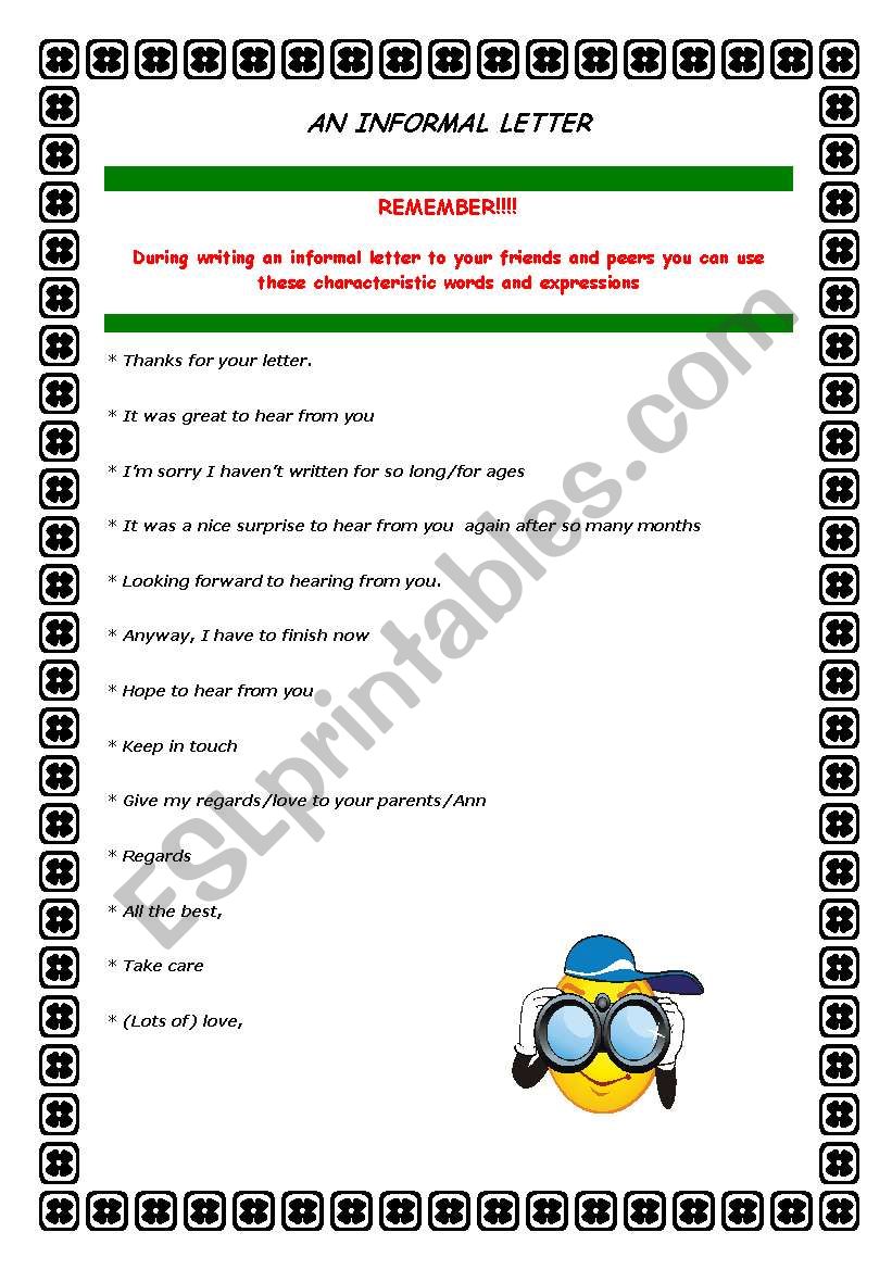 an informal letter worksheet