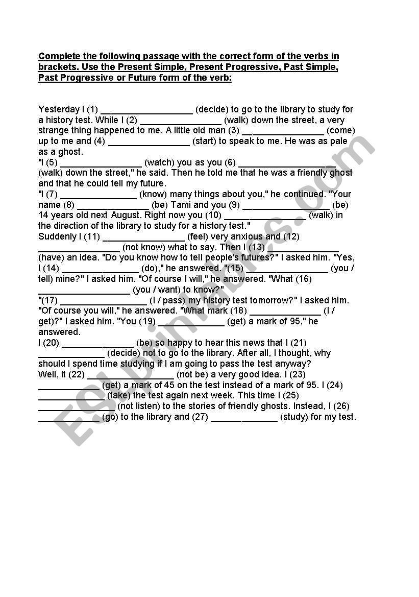 mixed tenses worksheet