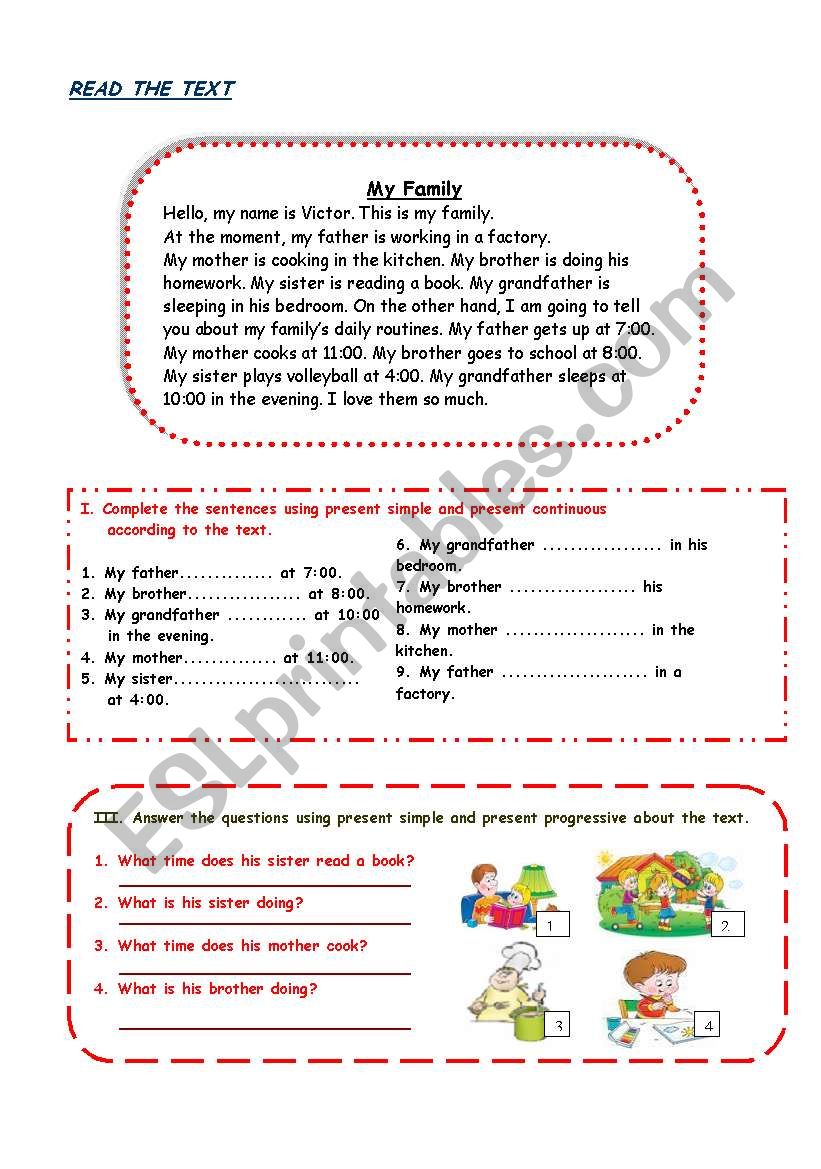 pre.cont. versus pre simple worksheet