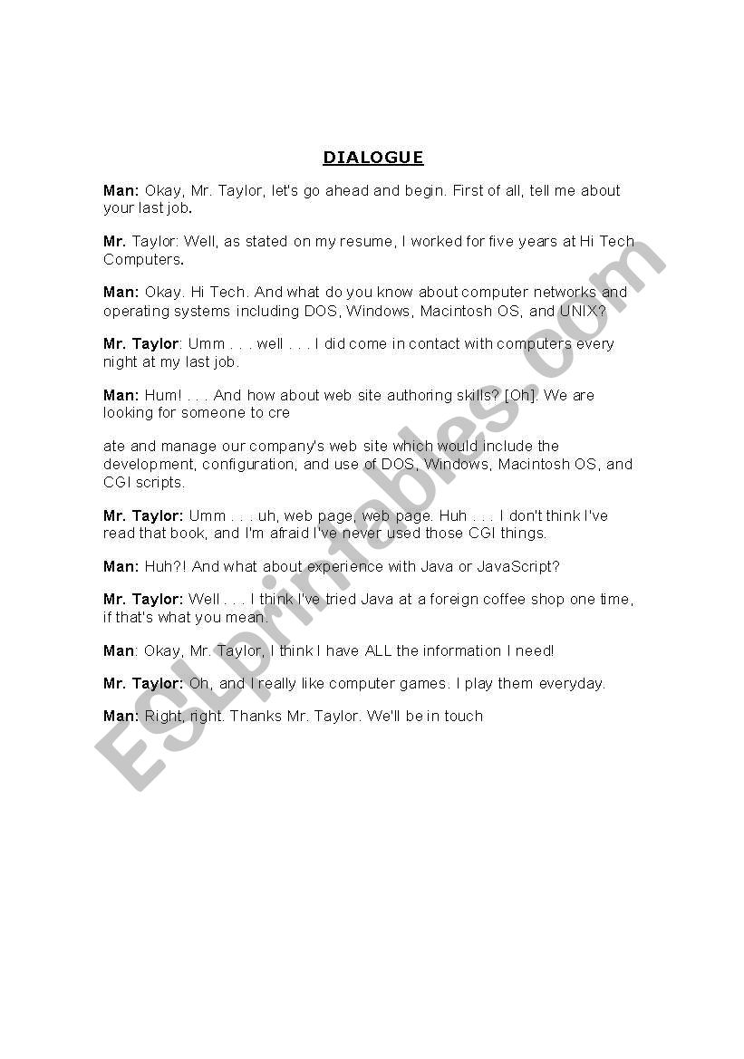 Dialogue worksheet