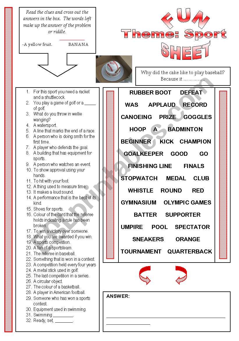 Fun Sheet Theme: Sport worksheet