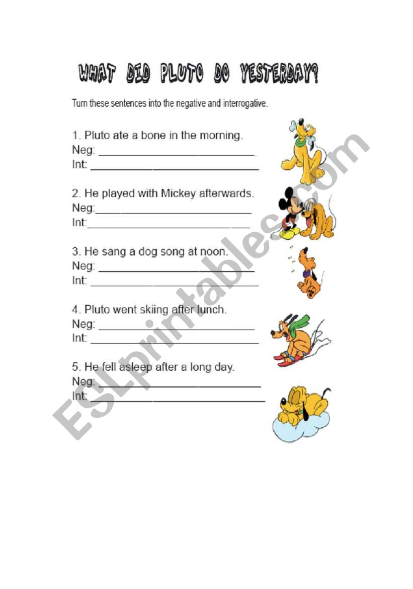 Negative and Interrogative worksheet