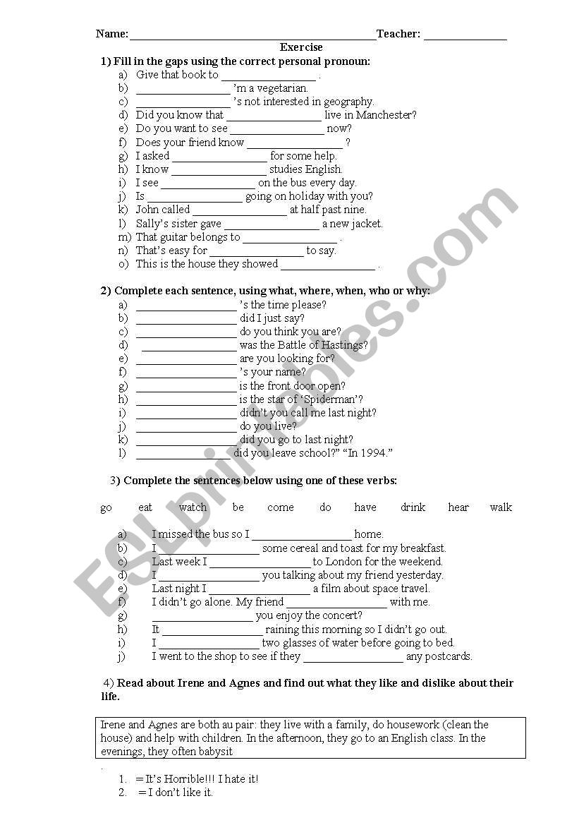 Would Like /Like and Dislike/ Simple Past