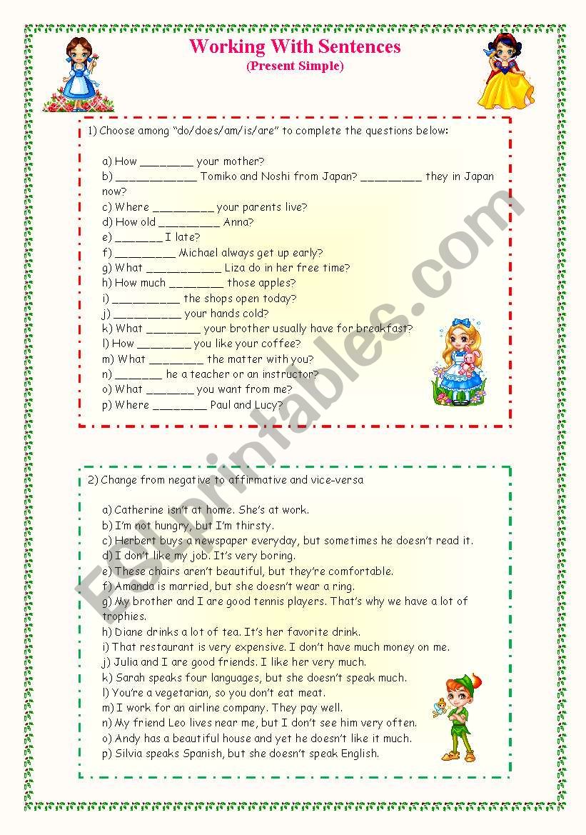 Working With Sentences worksheet