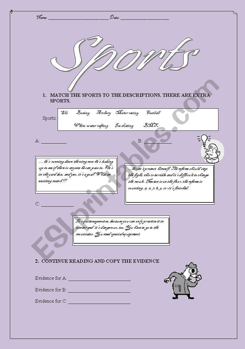 sports worksheet