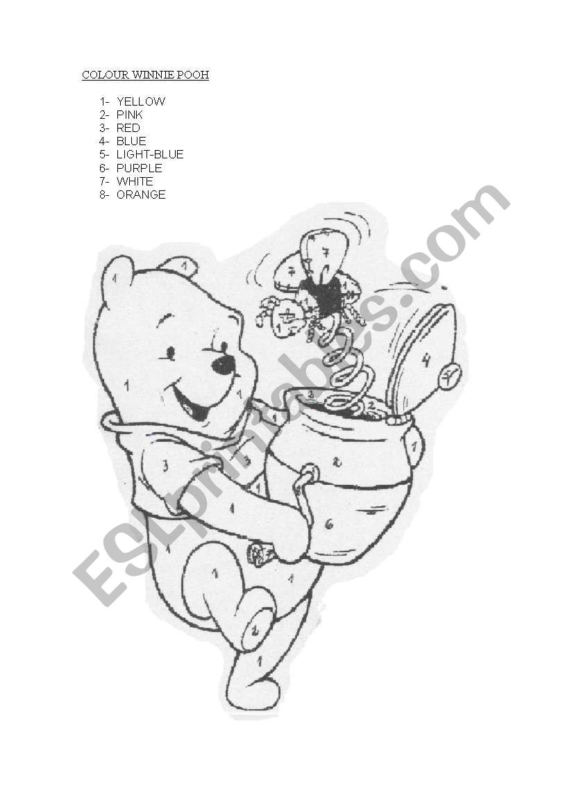 COLOUR WINNIE POOH worksheet