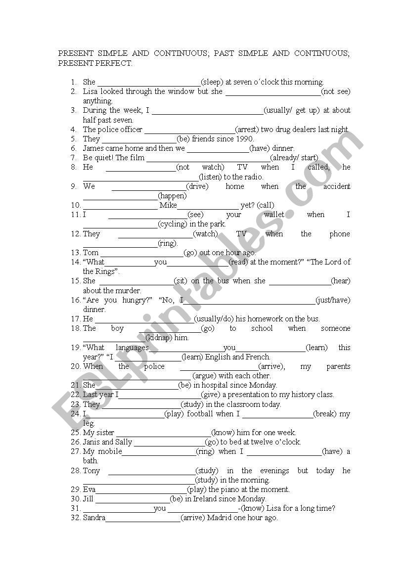 Mixed verbal tenses worksheet