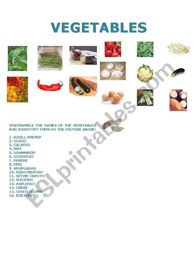 Vegetables Part II worksheet