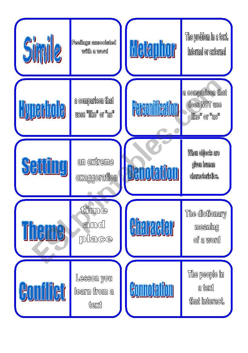 Literary Terms Dominoes worksheet