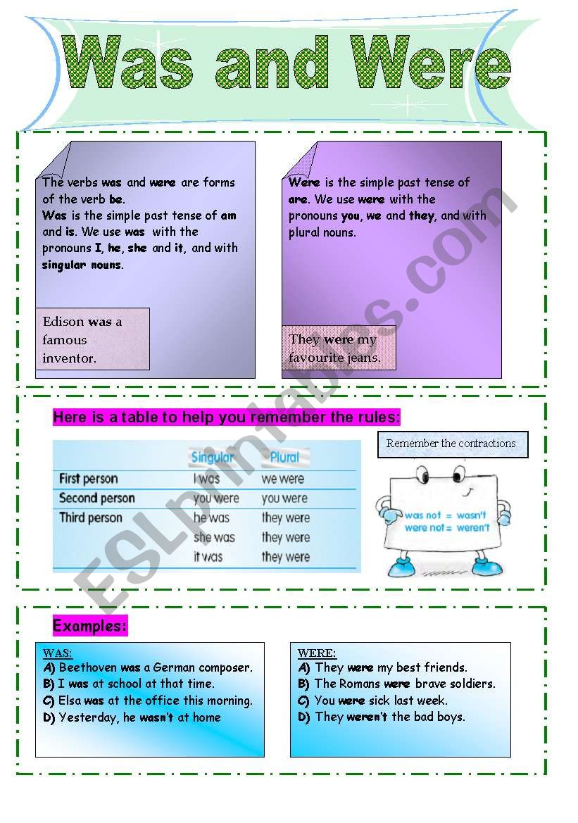 was and were worksheet