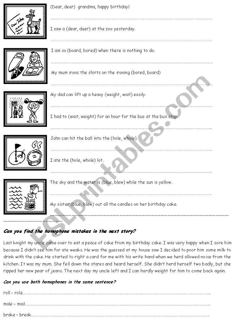 Homophones worksheet