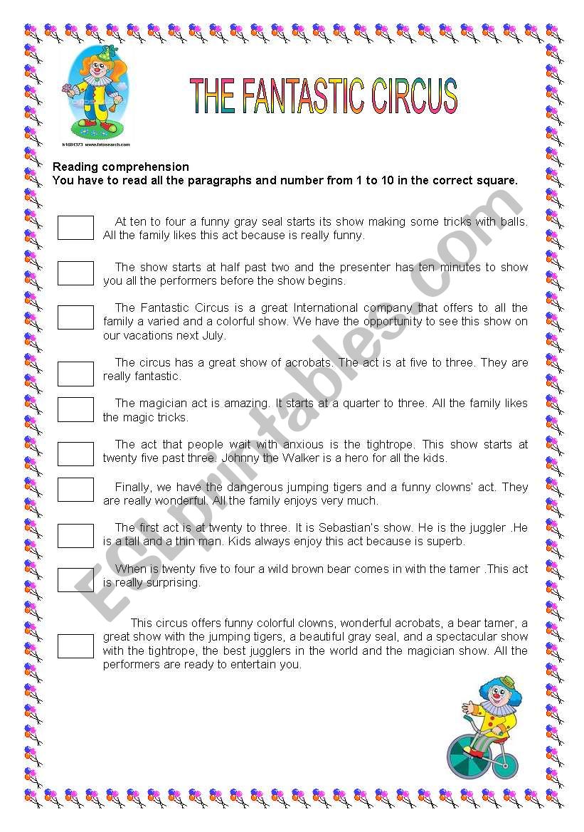 The fantastic circus worksheet