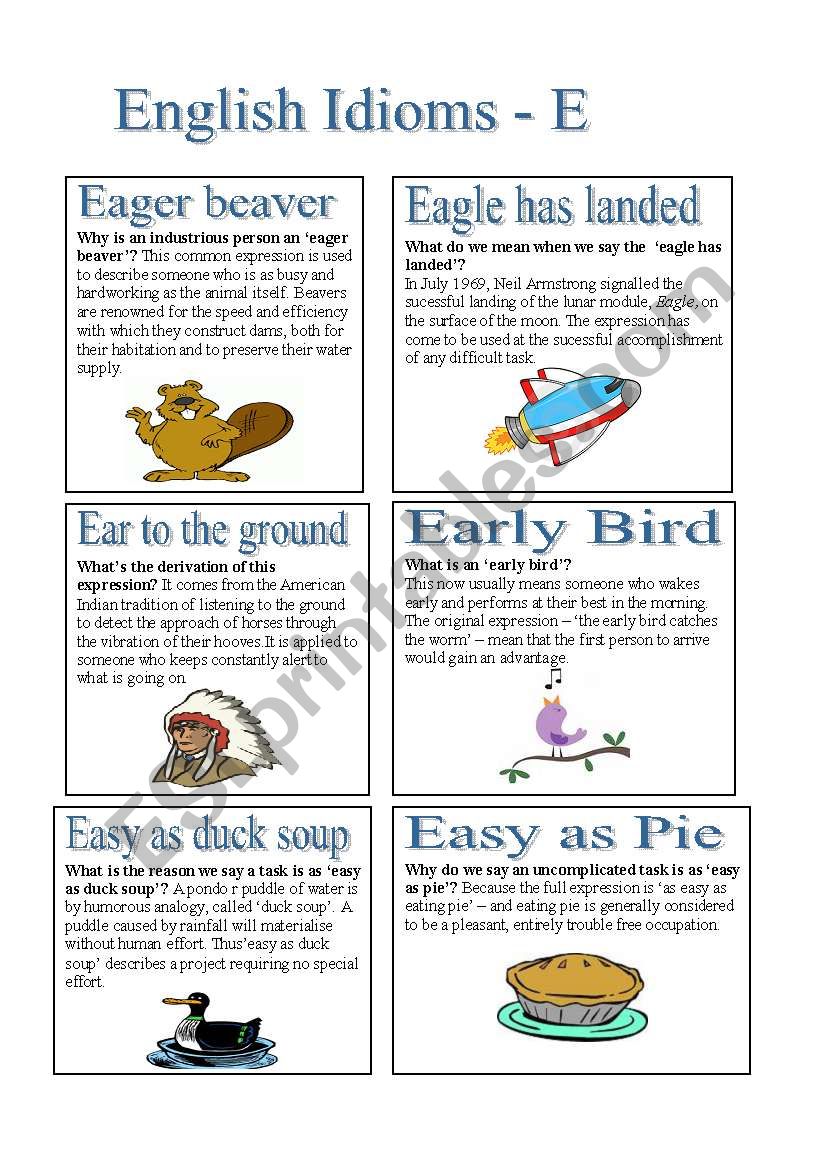 English Idioms - E worksheet