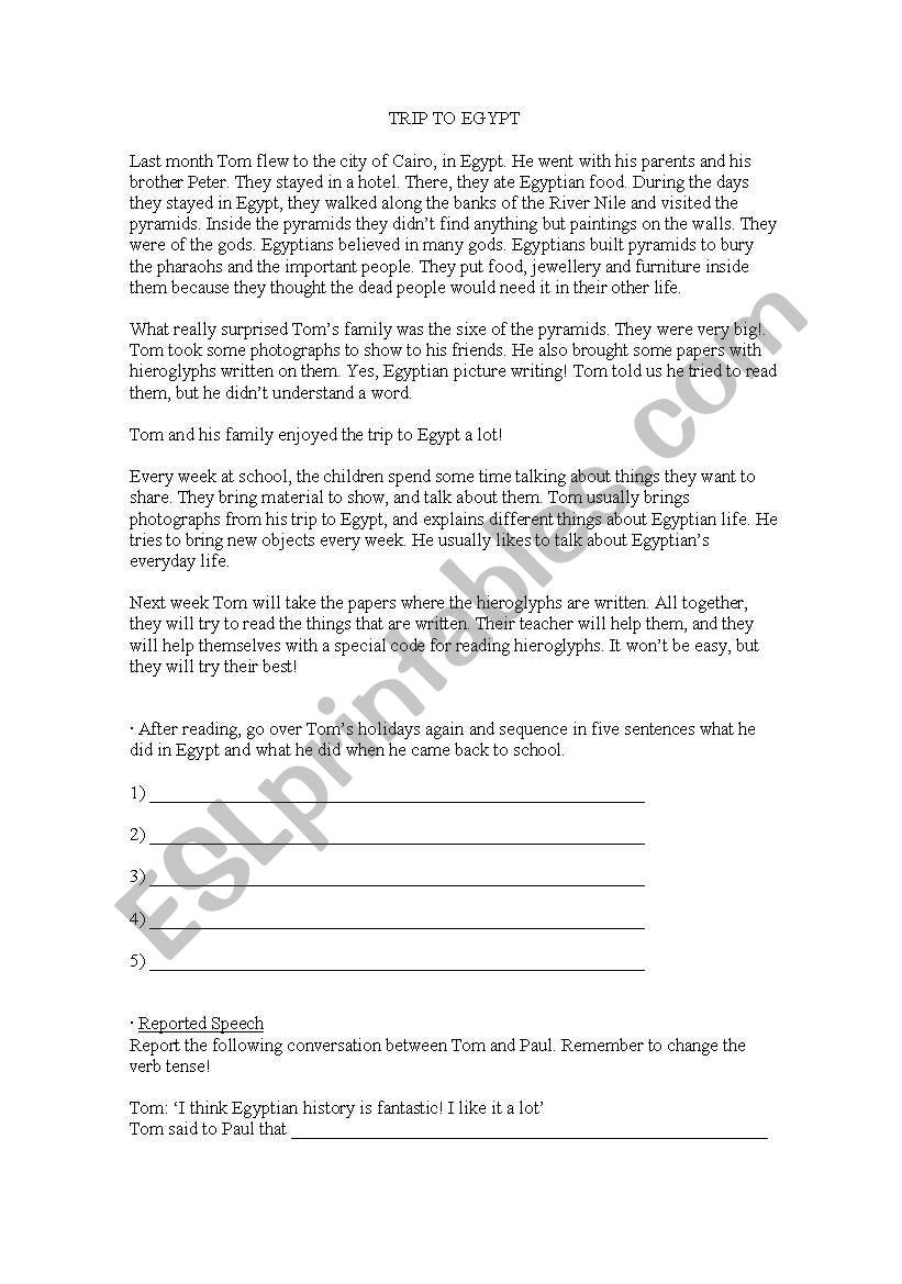 Trip to egypt worksheet