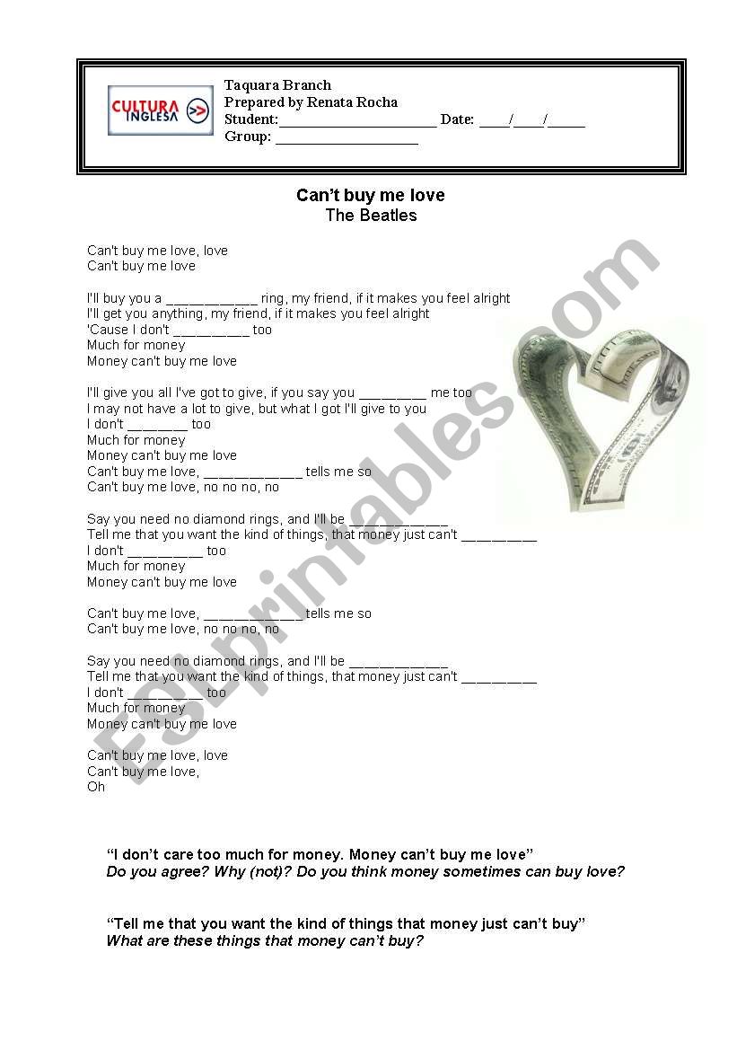 CanÂ´t buy me love (The Beatles) - ESL worksheet by RRocha