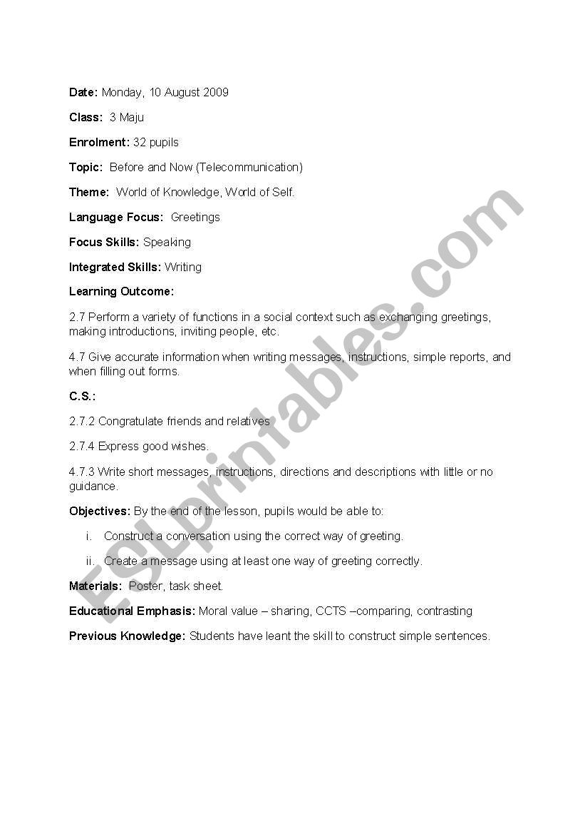 LESSON PLAN: Telecommunication (Before and Now)