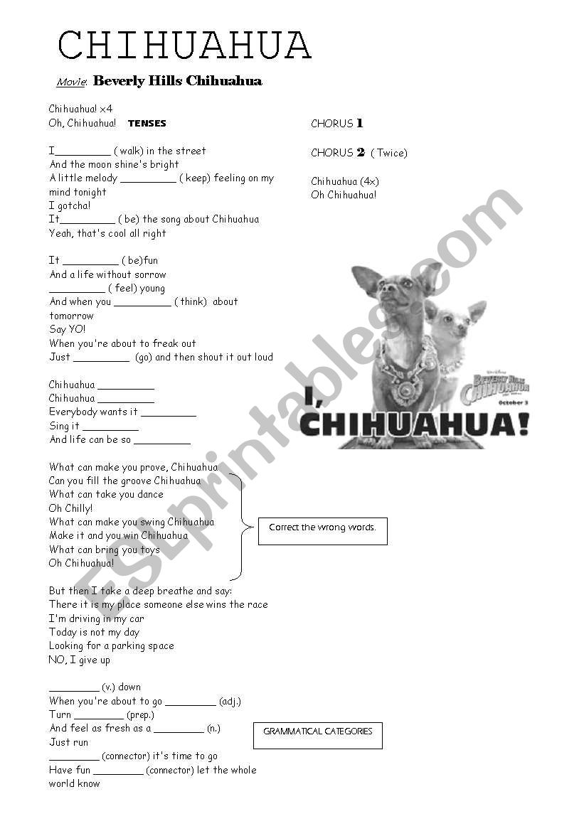CHIHUAHUA Song worksheet
