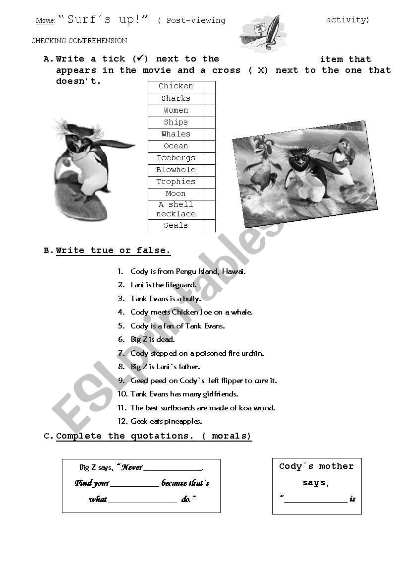 SURFs UP!! worksheet