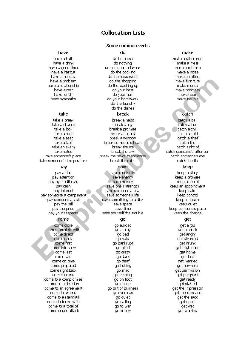 Collocation worksheet