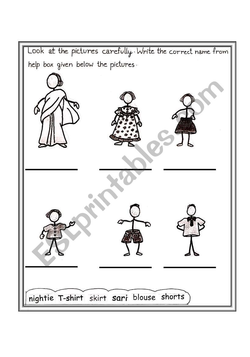 IDENTIFY THE CLOTHES worksheet