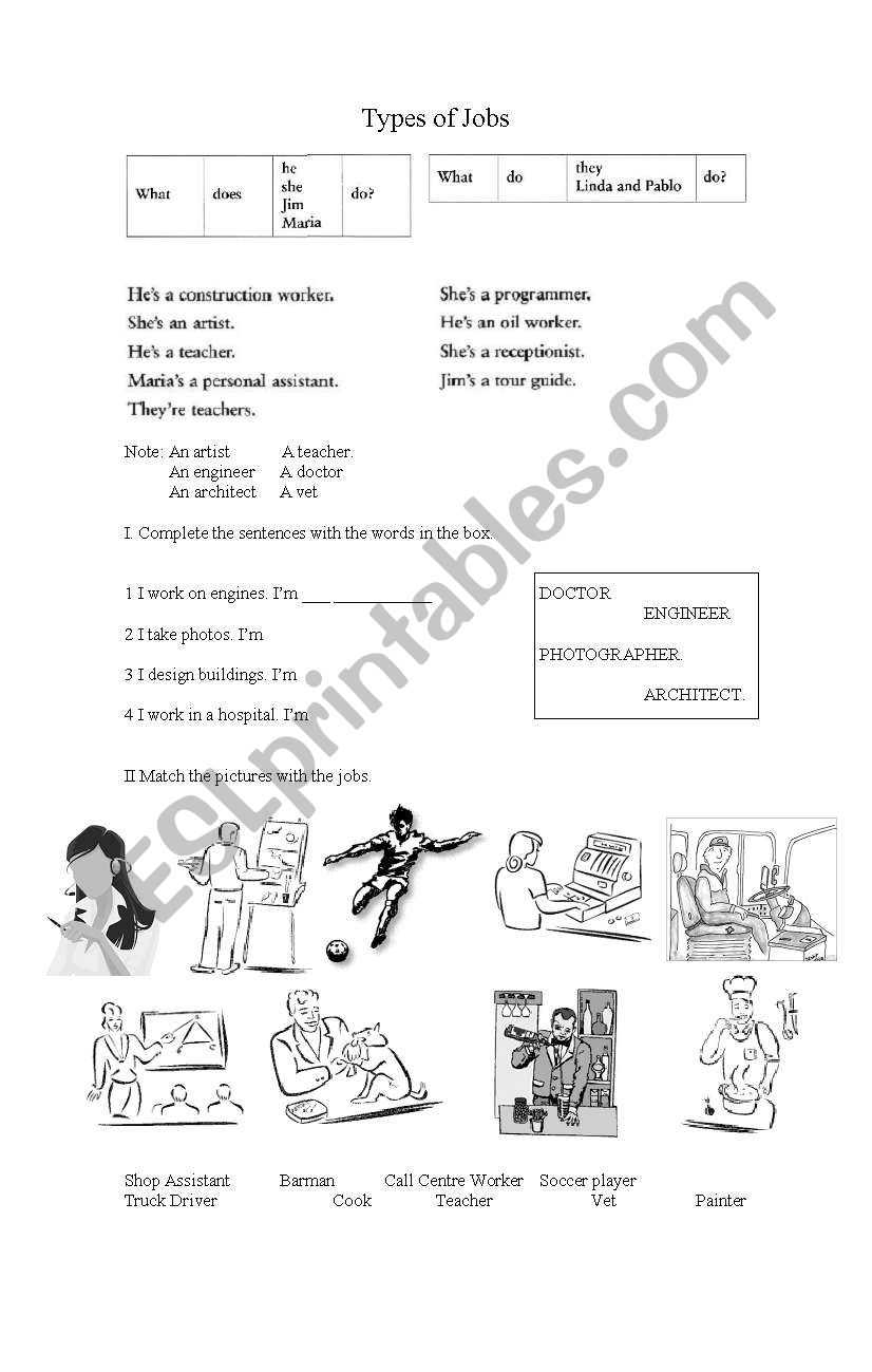 Types of Jobs + use of A or AN