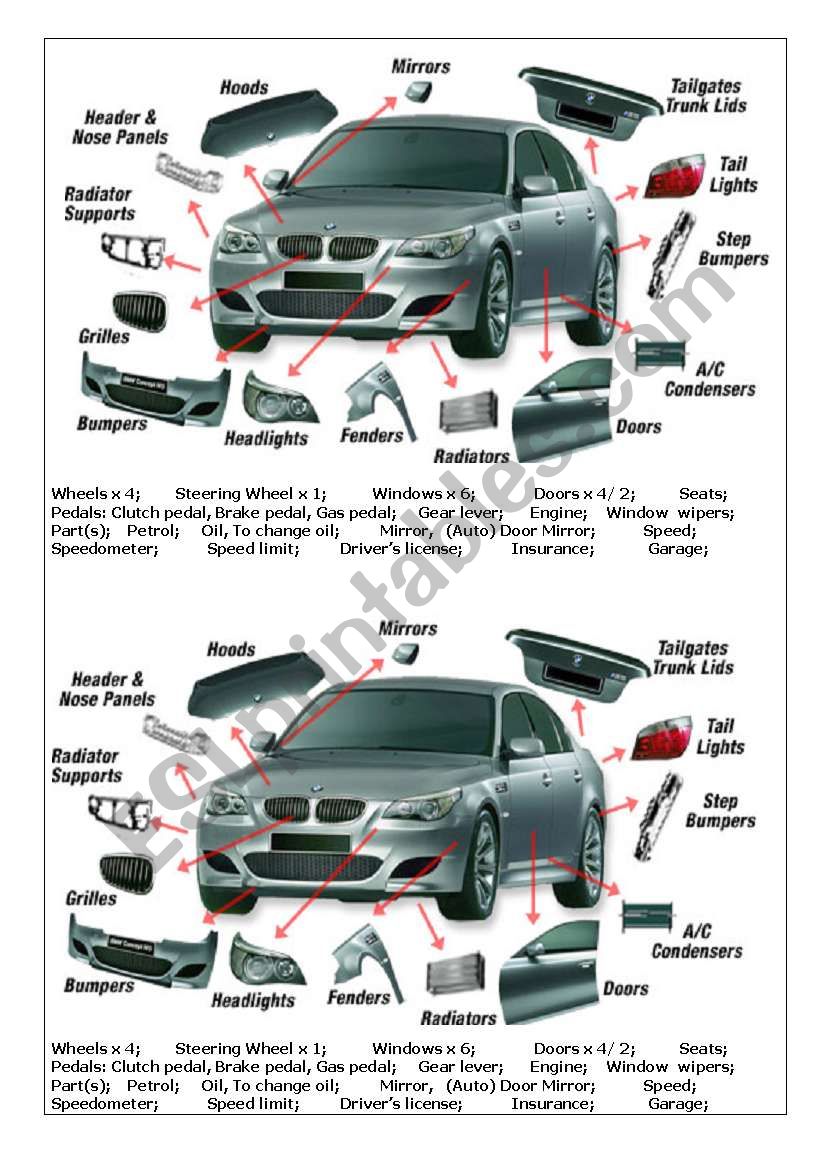 Car Parts worksheet