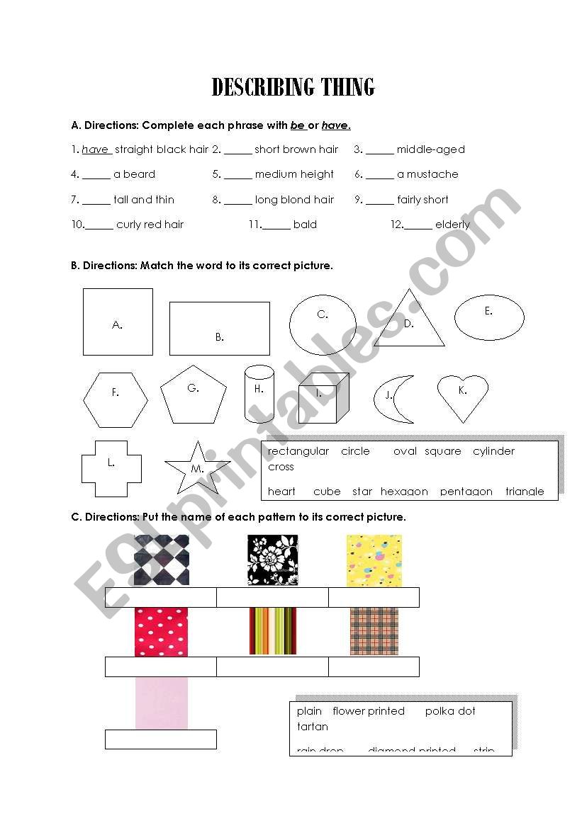 Describing Things worksheet