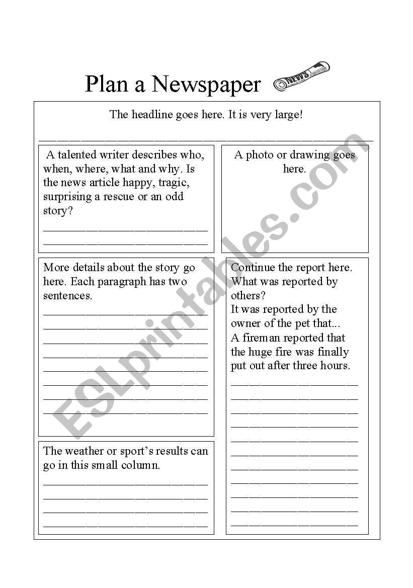 Plan a Newspaper worksheet