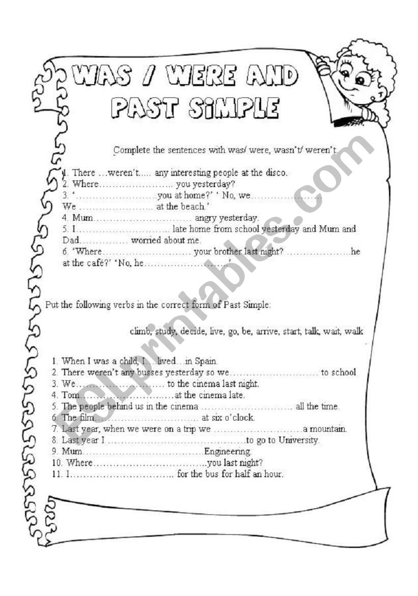 was/ were and past simple 2 pages