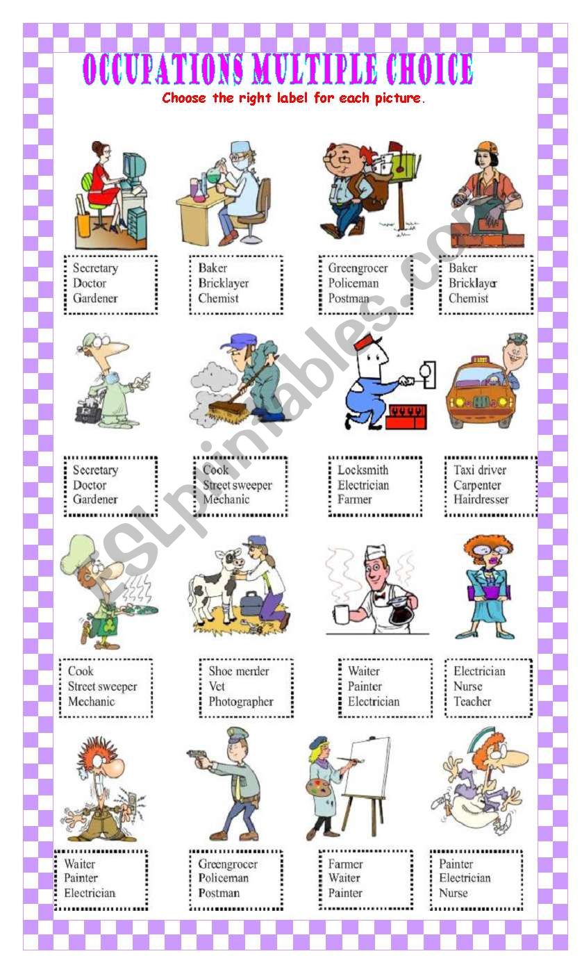 Occupations Multiple Choice Part two