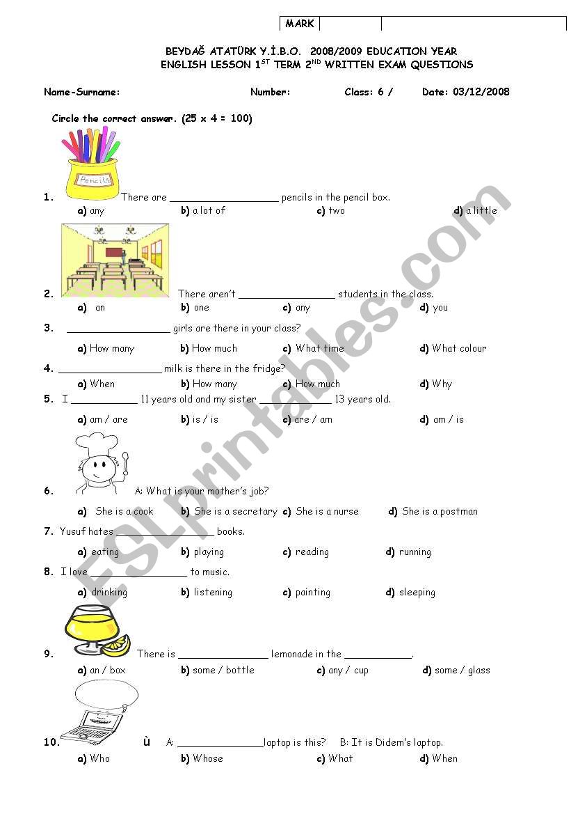 REVISION TEST worksheet