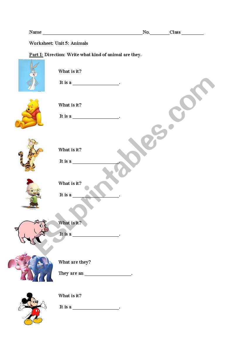 Animals worksheet