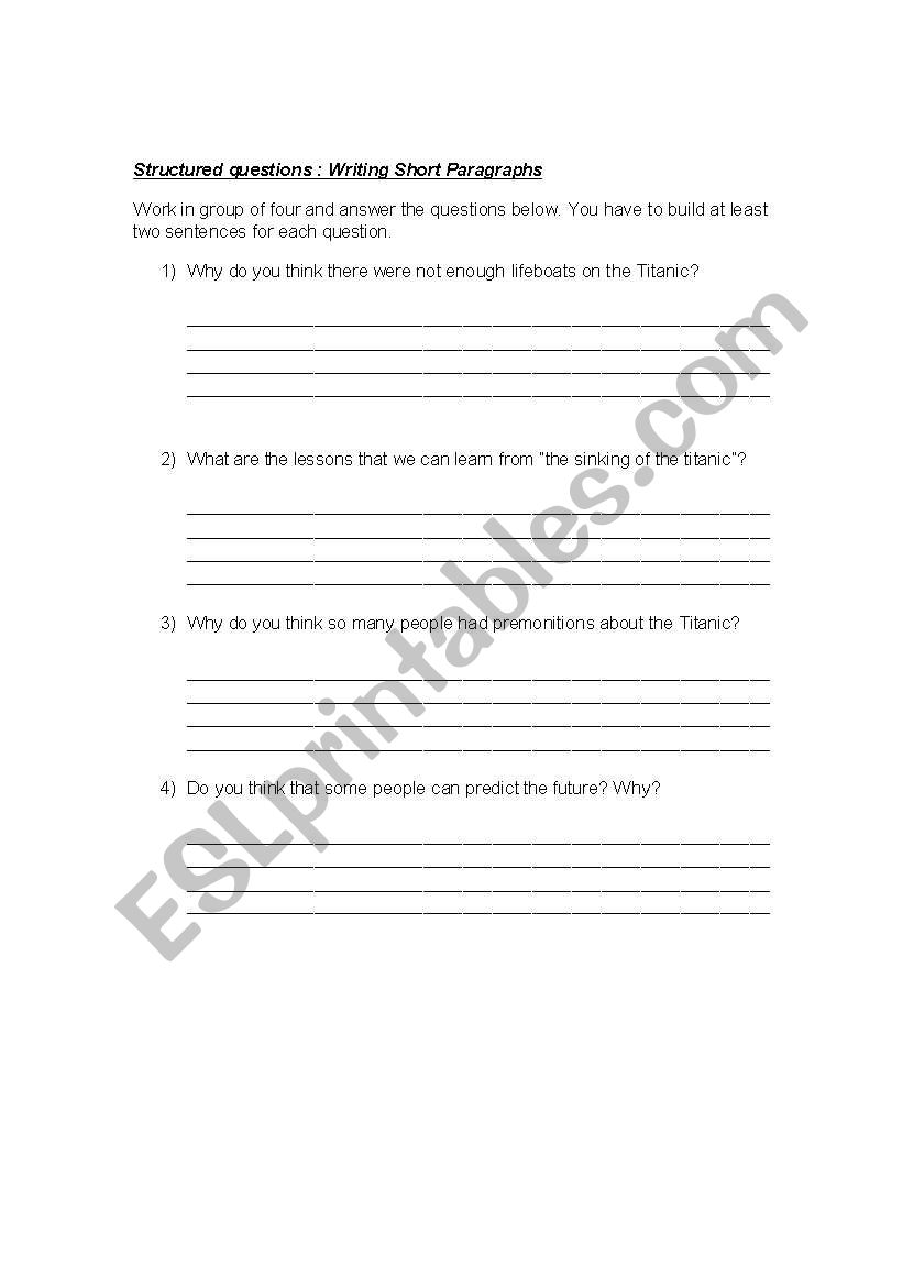 Structured questions worksheet
