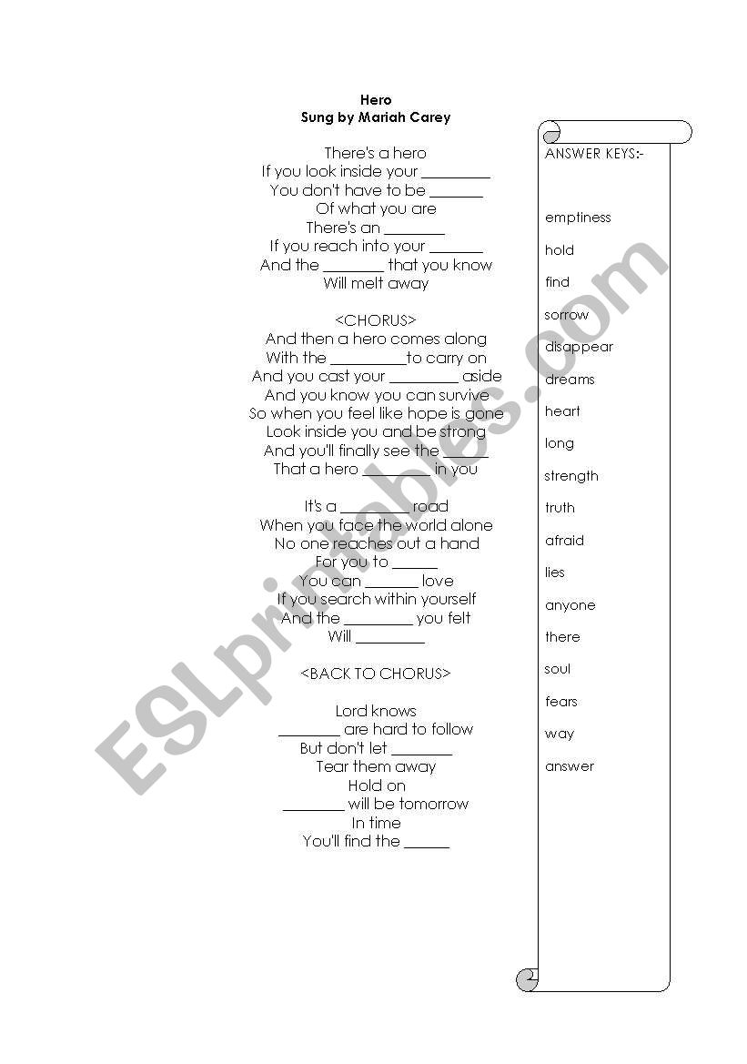 Hero Mariah Carey worksheet