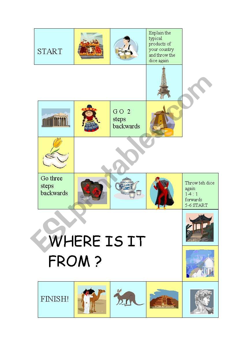 where is it from? Boardgame worksheet
