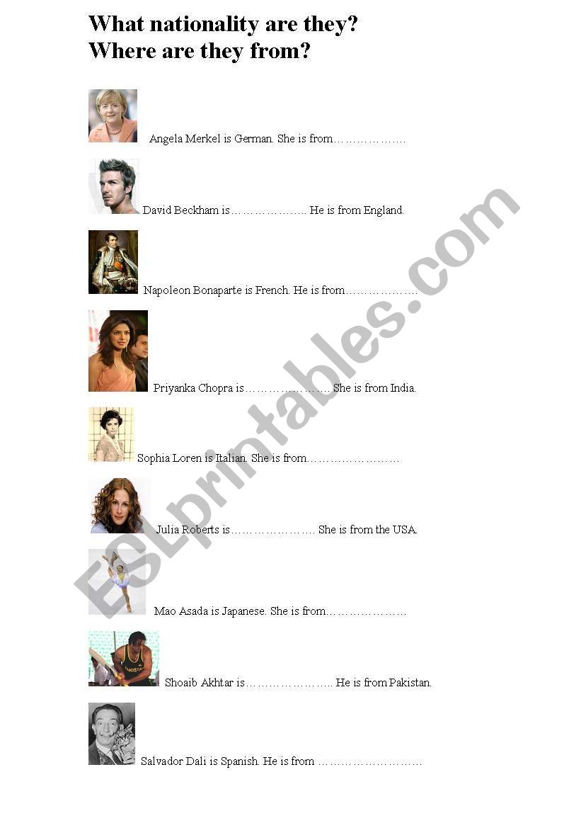 Where are they from? worksheet
