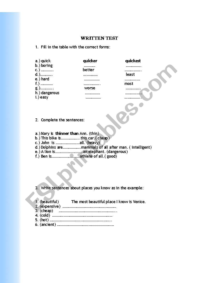  ADJECTIVES- COMPARATIVES AND SUPERLATIVES