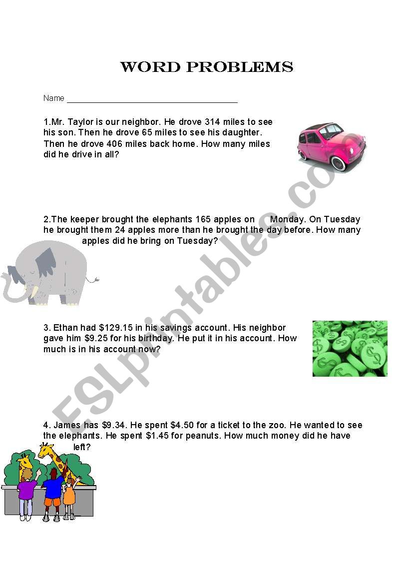 Math Word Problems worksheet