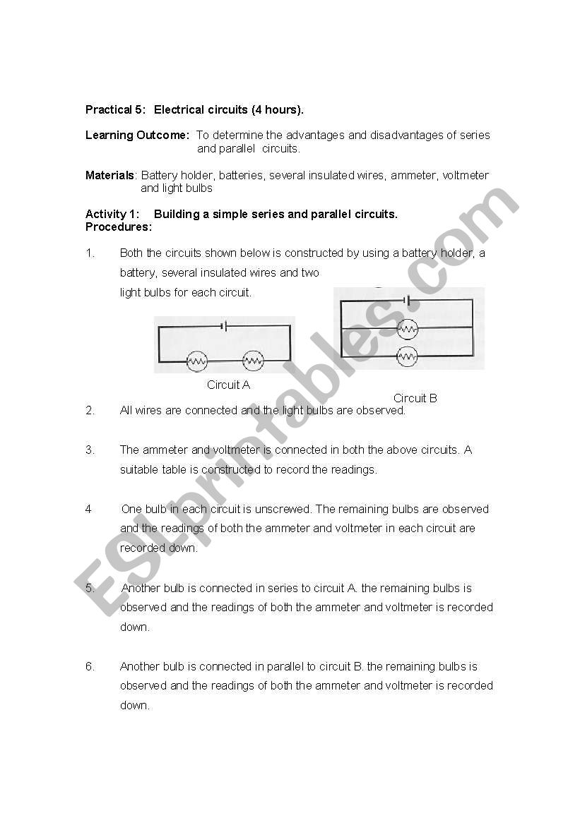 series and parallel circuit worksheet