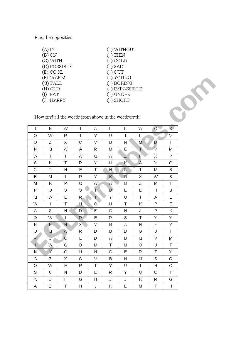 opposities worksheet