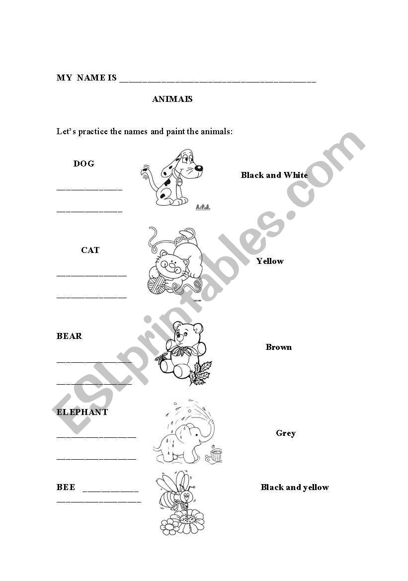 Animals and colors worksheet