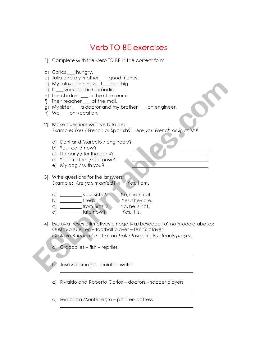 Verb to be- exercise worksheet