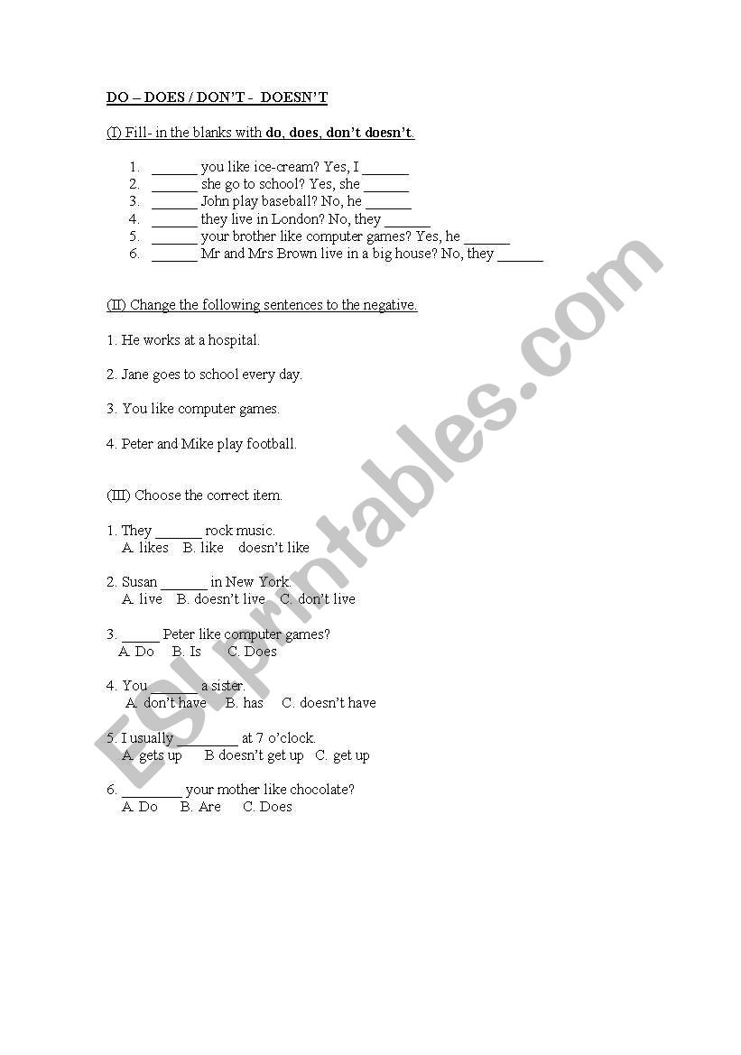 Auxiliary do/does worksheet