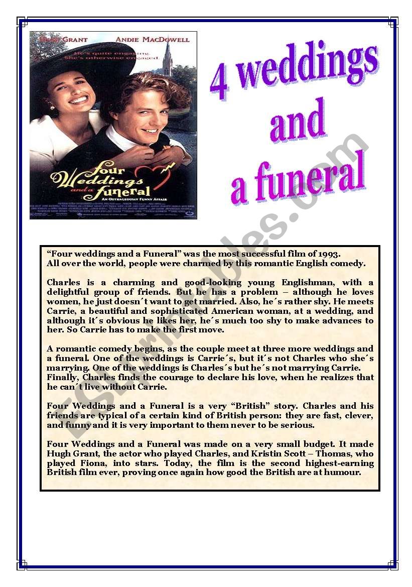 Four weddings and a funeral worksheet