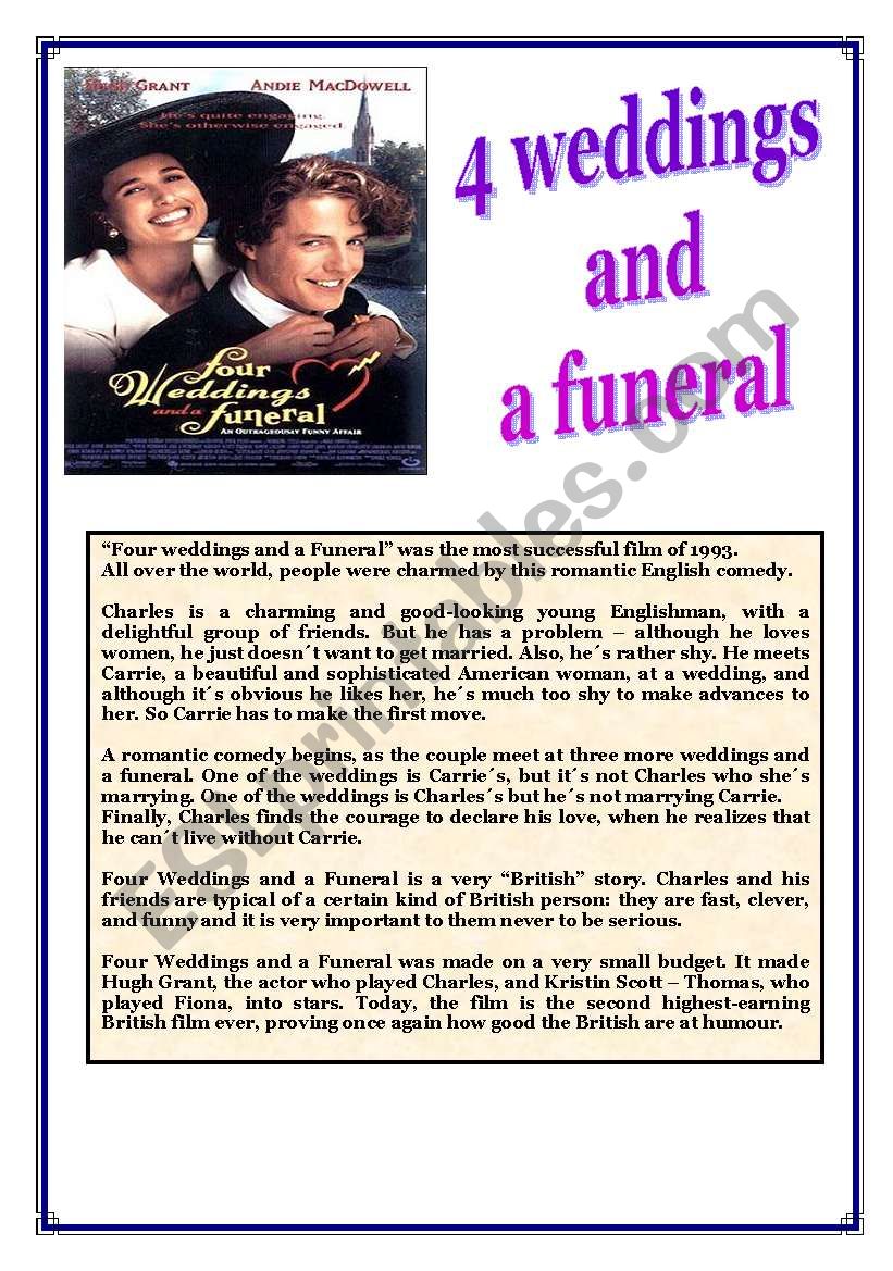 Four weddings and a funeral worksheet