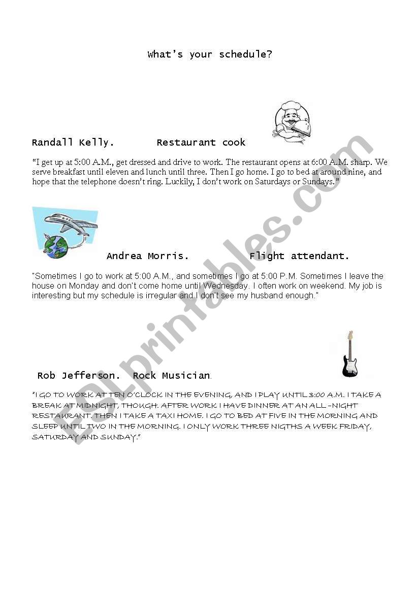 Whats your schedule? worksheet