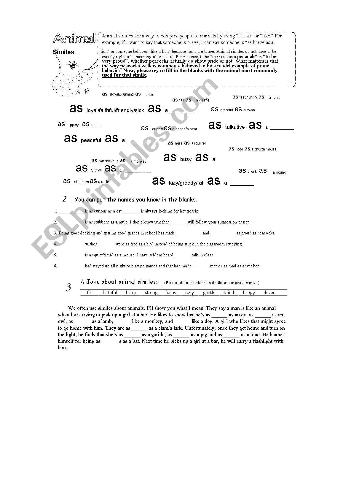 Animal Similes worksheet