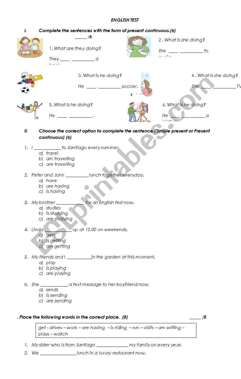 English Test worksheet