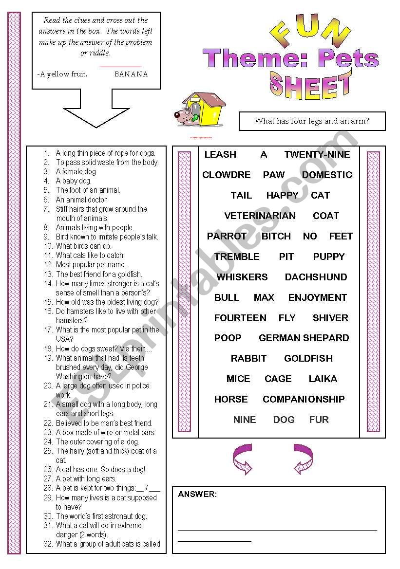 Fun Sheet Theme: Pets worksheet
