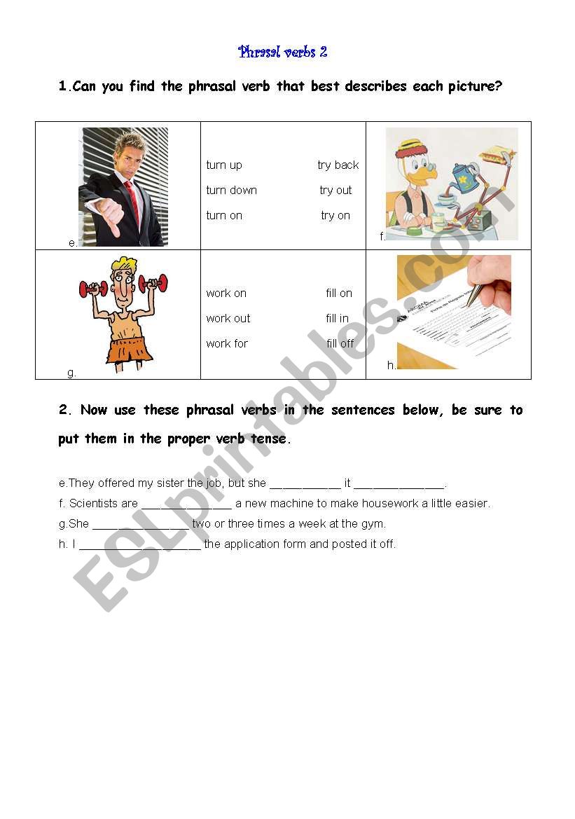 Phrasal verbs 2 worksheet